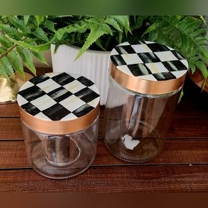 New! Black&white checked hand painted glass canister set!
